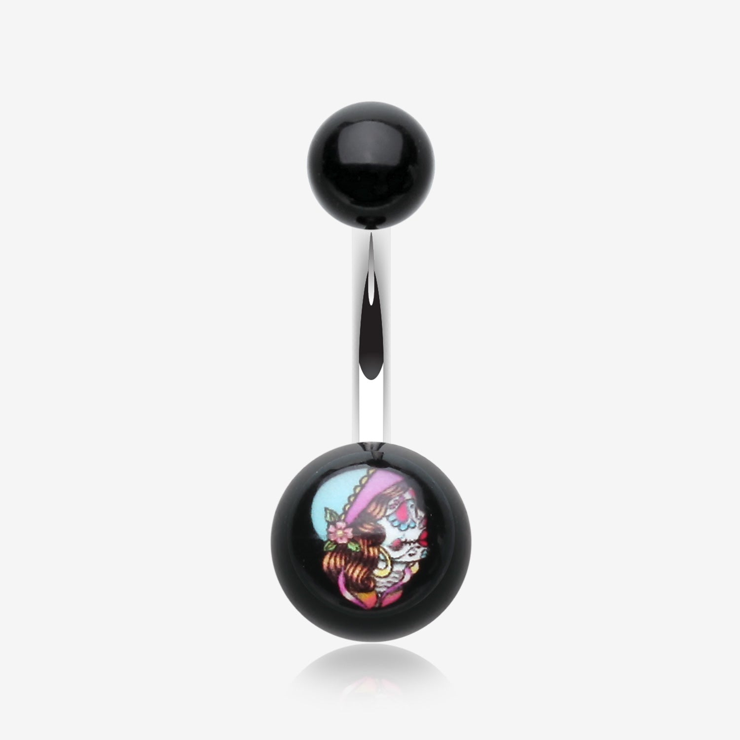 Day of the Dead Lady Acrylic Logo Belly Button Ring-Black