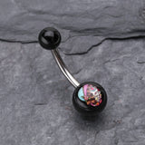 Detail View 2 of Day of the Dead Lady Acrylic Logo Belly Button Ring-Black