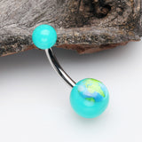 Detail View 2 of Planet Earth Acrylic Logo Belly Button Ring-Teal
