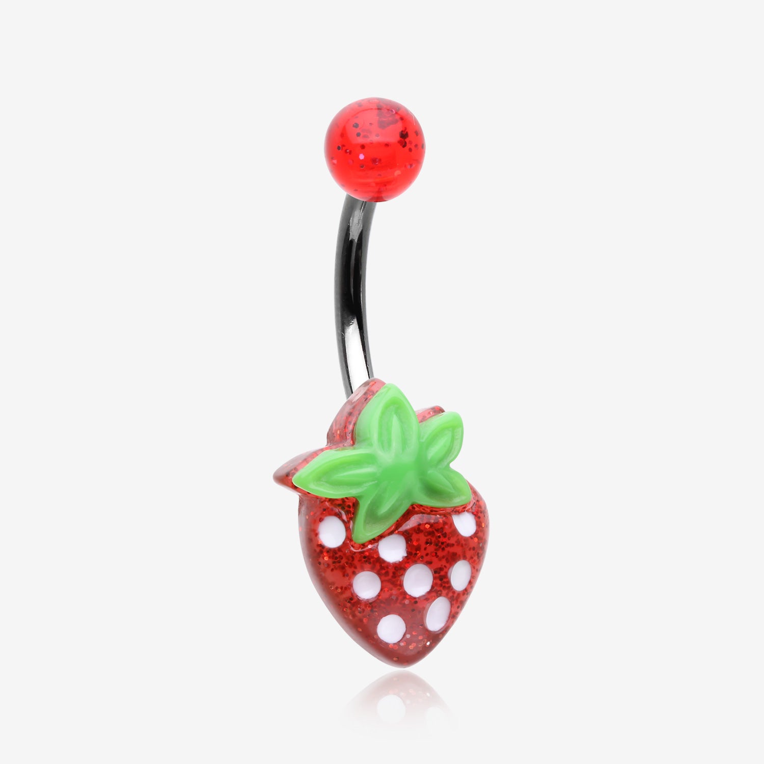 Glittery Strawberry Belly Button Ring-Red/Green