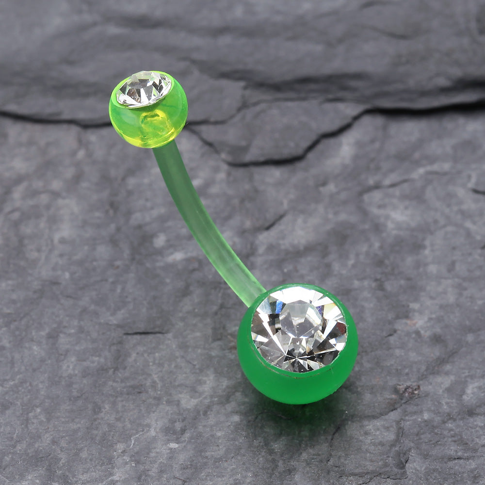 Detail View 2 of Bio Flexible Shaft Gem Ball Acrylic Belly Button Ring-Light Green