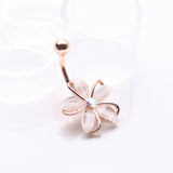 Detail View 2 of Rose Gold Sparkle Frosted Flower Shimmer Belly Button Ring-Clear Gem