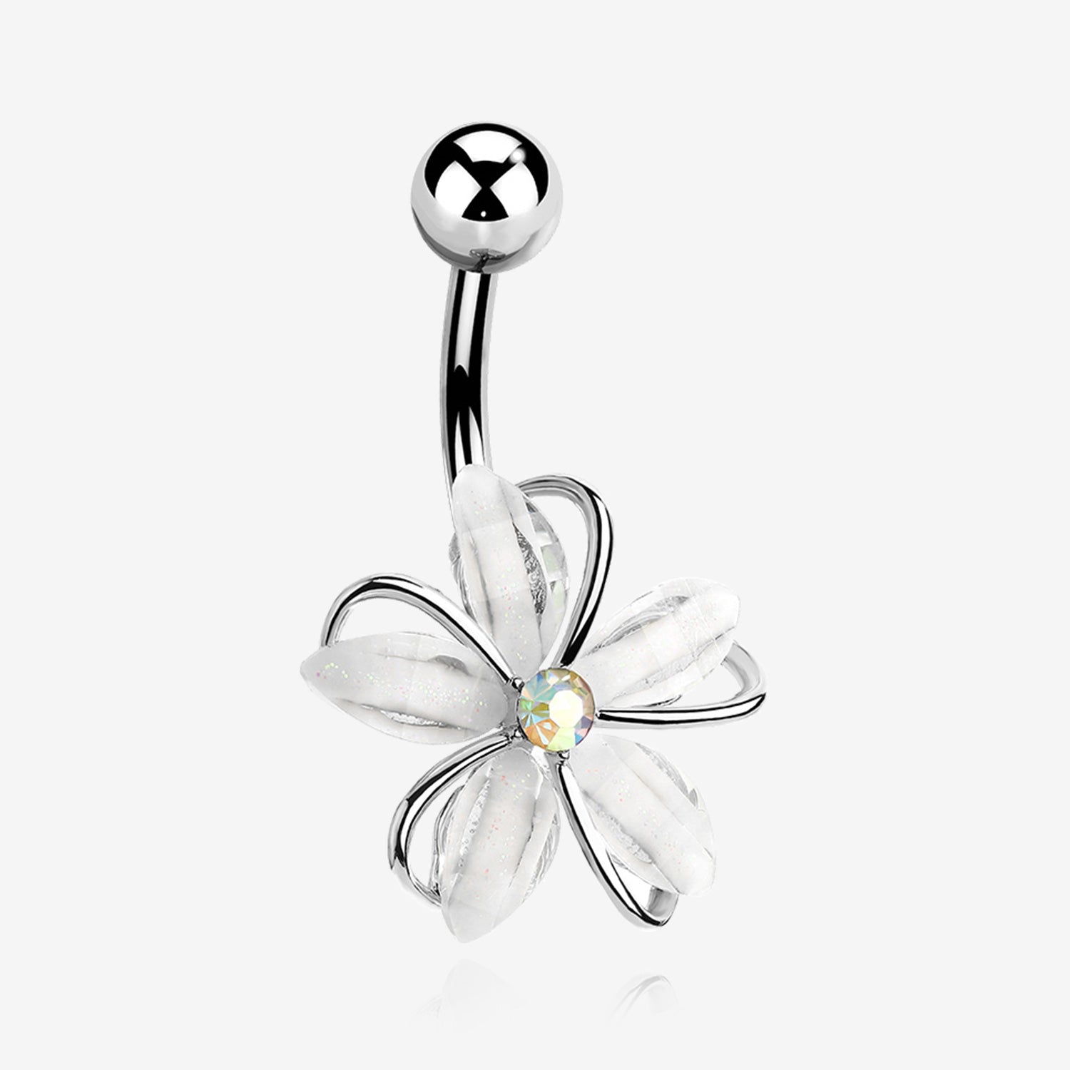 Sparkle Frosted Flower Shimmer Belly Button Ring-Clear Gem