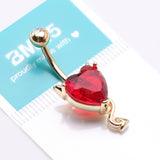 Detail View 4 of Golden Devilish Sparkle Heart Belly Button Ring-Red