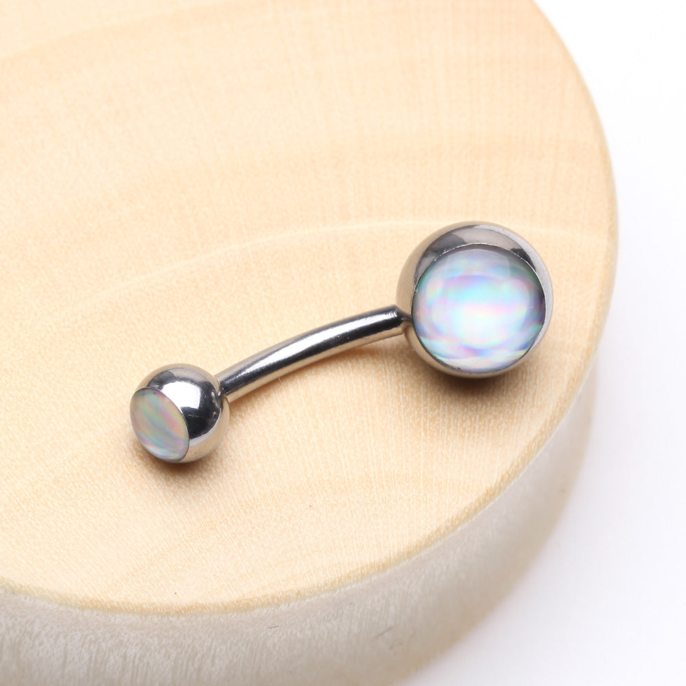 Detail View 2 of Iridescent Holographic Sparkle Belly Button Ring-Clear Gem