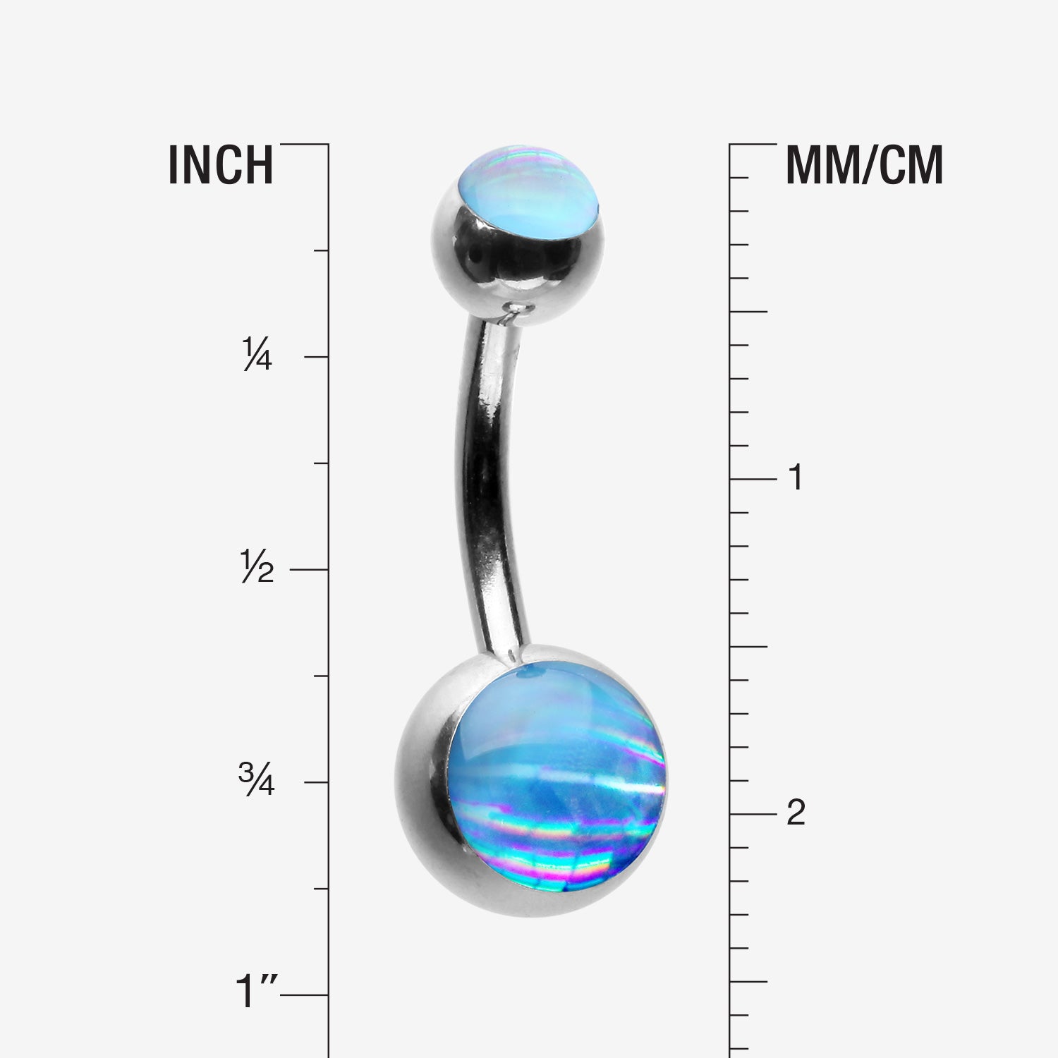 Detail View 1 of Iridescent Holographic Sparkle Belly Button Ring-Light Blue