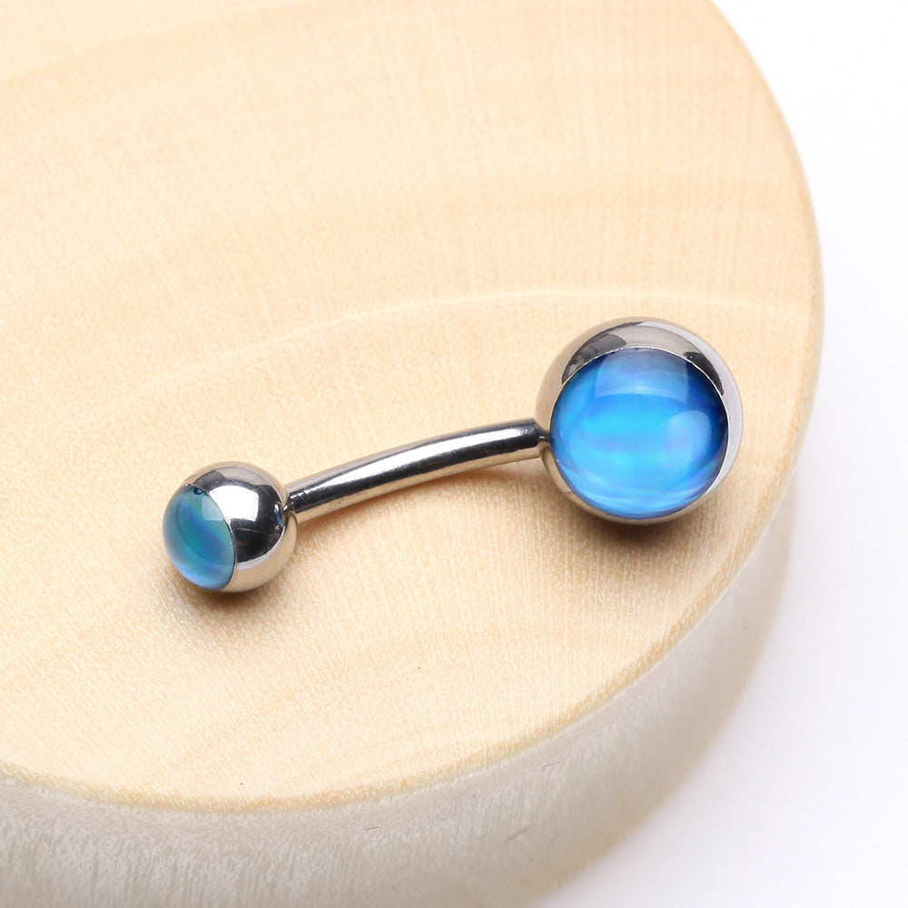 Detail View 2 of Iridescent Holographic Sparkle Belly Button Ring-Light Blue