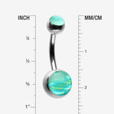 Detail View 1 of Iridescent Holographic Sparkle Belly Button Ring-Light Green