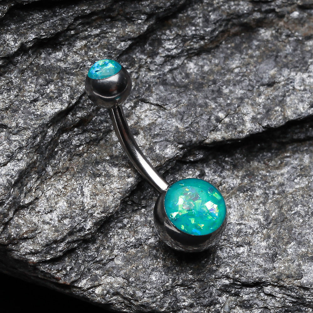 Detail View 2 of Opal Sparkle Shower Basic Belly Button Ring-Teal