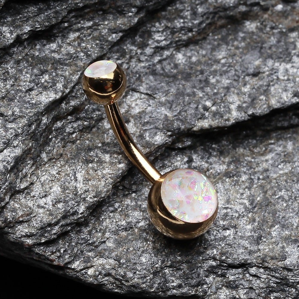 Detail View 2 of Golden Opal Sparkle Shower Belly Button Ring-White