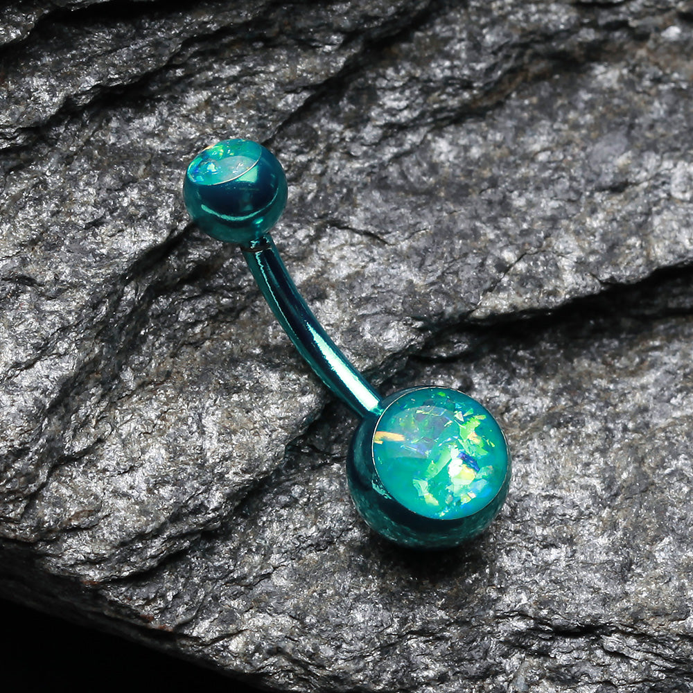 Detail View 2 of Colorline Opal Sparkle Shower Belly Button Ring-Teal