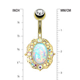 Detail View 1 of Golden Victorian Fire Opal Florid Sparkle Belly Button Ring-White Opal/Aurora Borealis