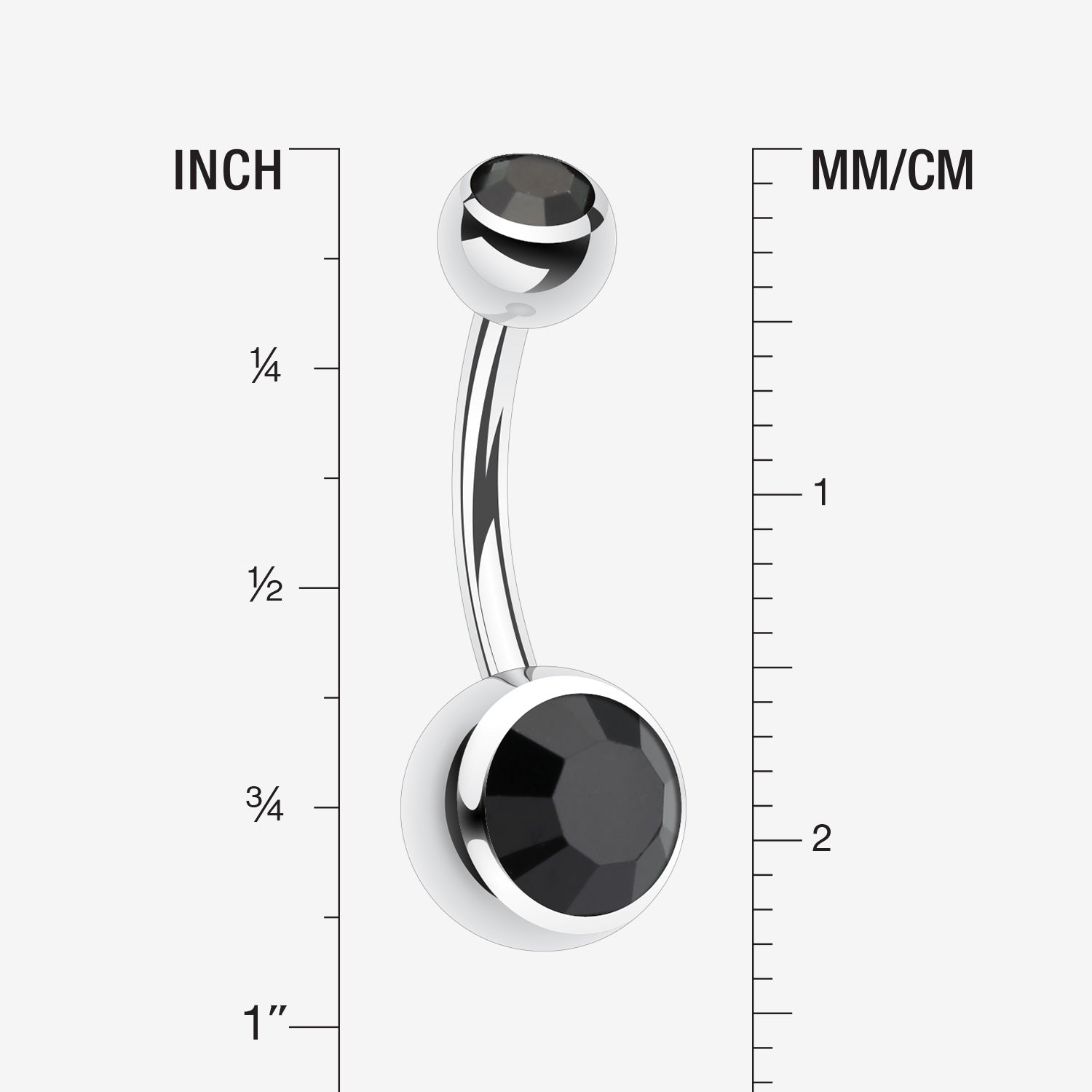 Detail View 1 of Double Gem Ball Steel Belly Button Ring-Black