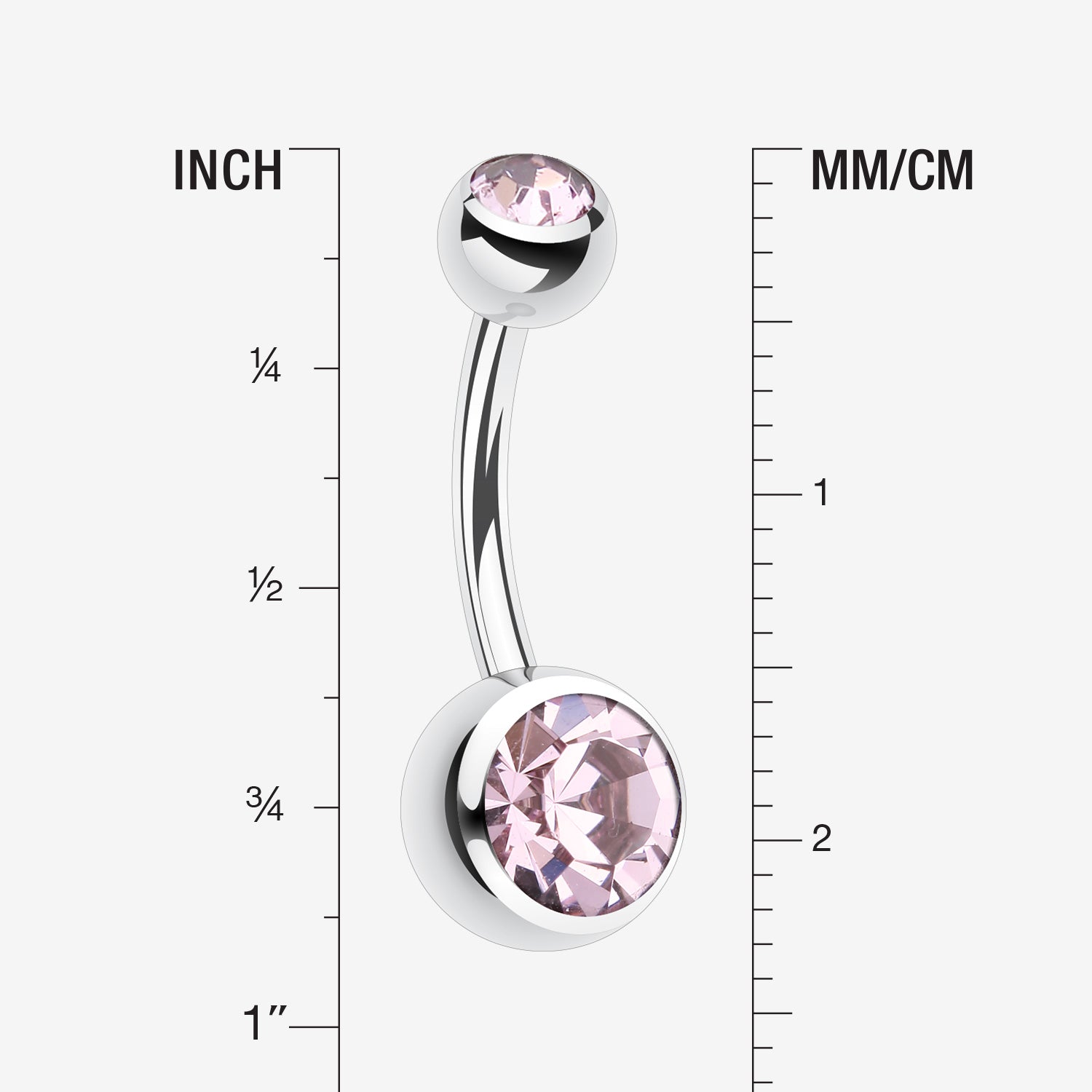 Detail View 1 of Double Gem Ball Steel Belly Button Ring-Light Purple