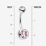Detail View 1 of Double Gem Ball Steel Belly Button Ring-Light Purple