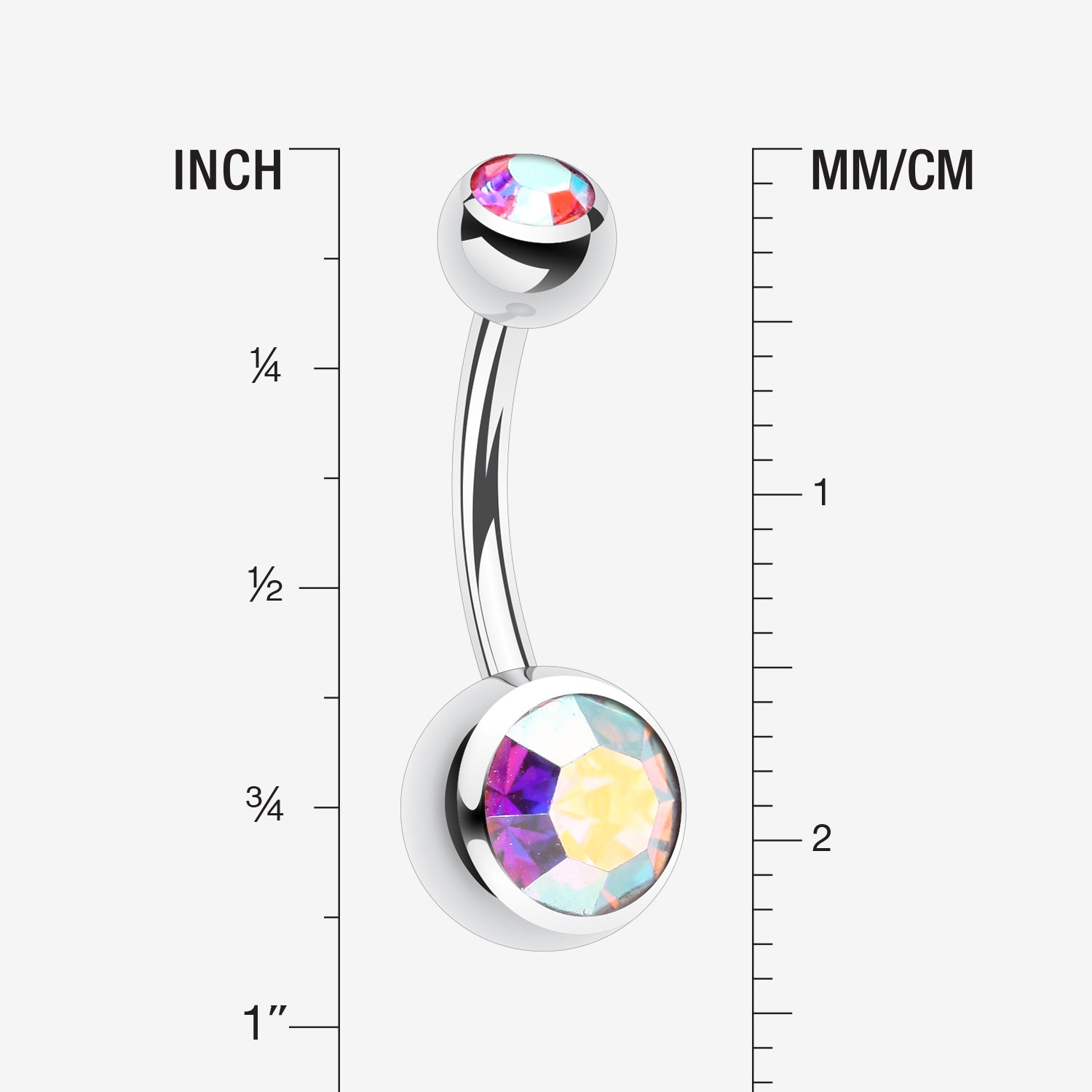 Detail View 1 of Double Gem Ball Steel Belly Button Ring-Pink/Aurora Borealis