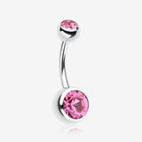 Double Gem Ball Steel Belly Button Ring