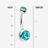 Detail View 1 of Double Gem Ball Steel Belly Button Ring-Teal