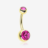 Gold PVD Double Gem Ball Steel Belly Button Ring