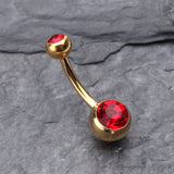 Detail View 2 of Gold PVD Double Gem Ball Steel Belly Button Ring-Red