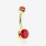 Gold PVD Double Gem Ball Steel Belly Button Ring