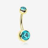 Gold PVD Double Gem Ball Steel Belly Button Ring