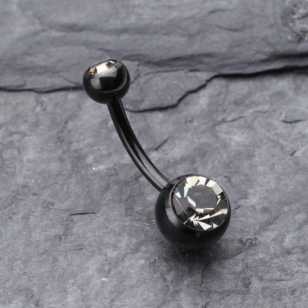 Detail View 2 of Colorline Double Gem Ball Steel Belly Button Ring-Black/Black Diamond
