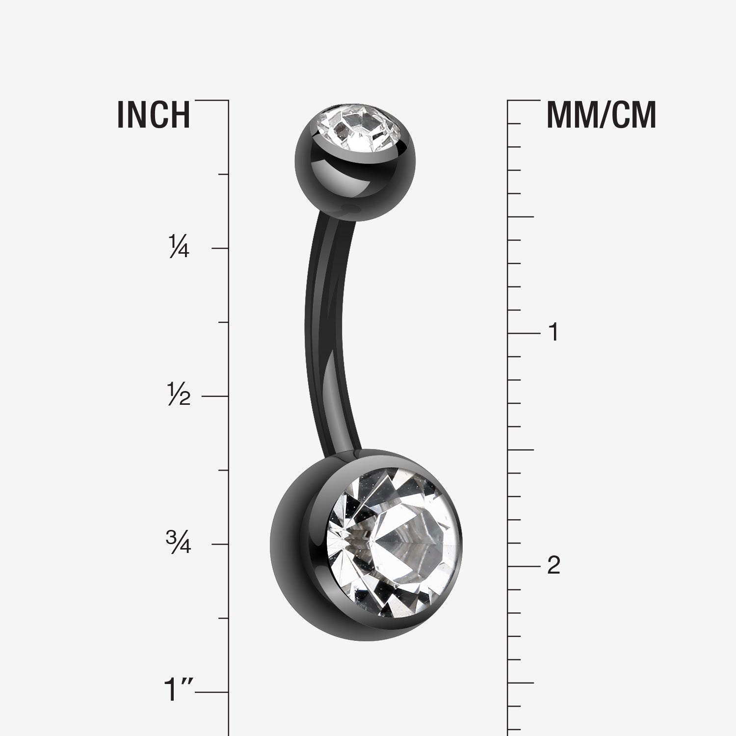 Detail View 1 of Colorline Double Gem Ball Steel Belly Button Ring-Black/Clear