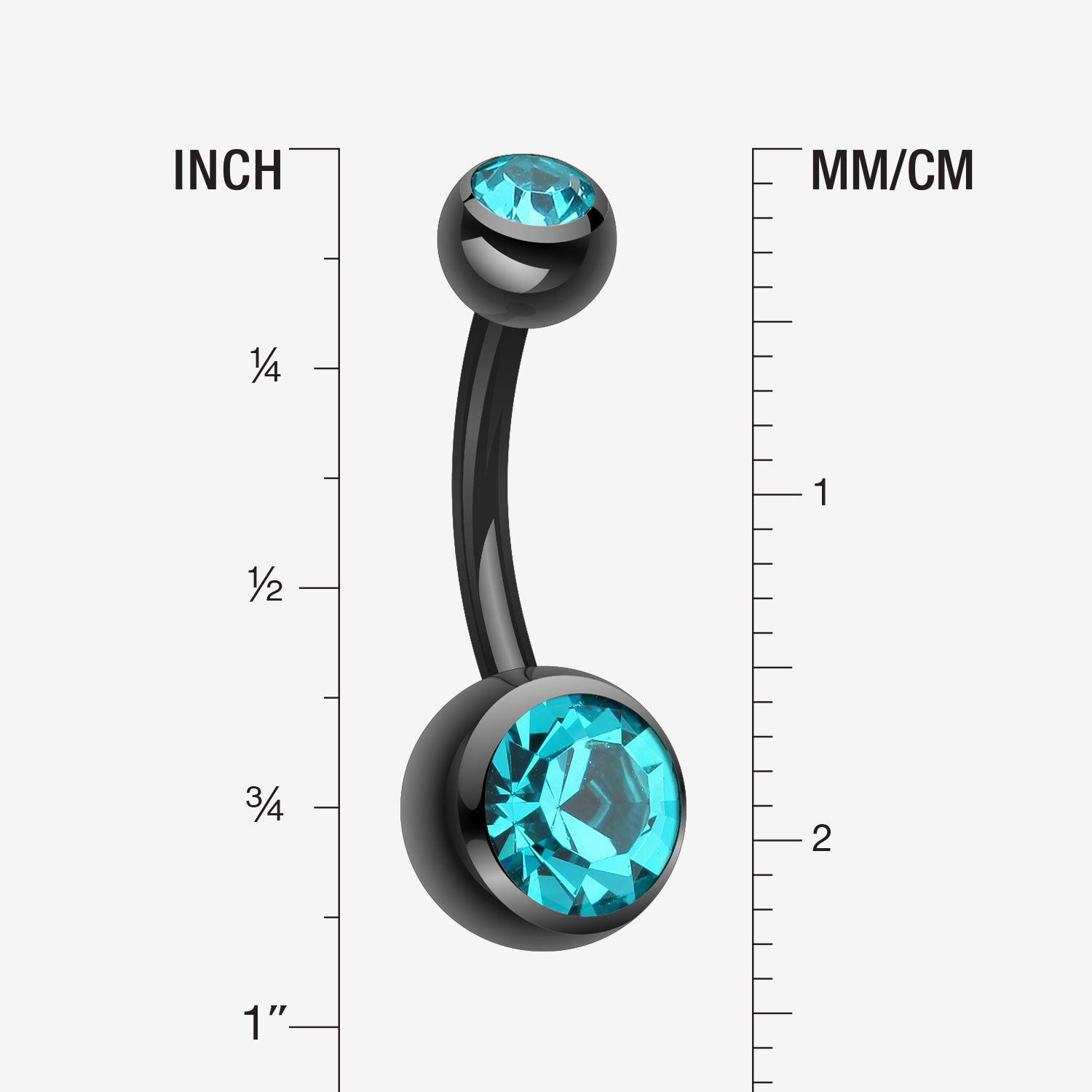 Detail View 1 of Colorline Double Gem Ball Steel Belly Button Ring-Black/Teal