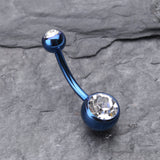 Detail View 2 of Colorline Double Gem Ball Steel Belly Button Ring-Blue/Clear