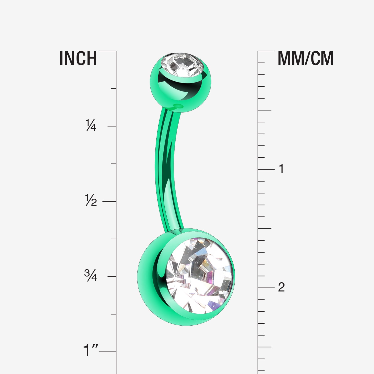 Detail View 1 of Colorline Double Gem Ball Steel Belly Button Ring-Green/Clear