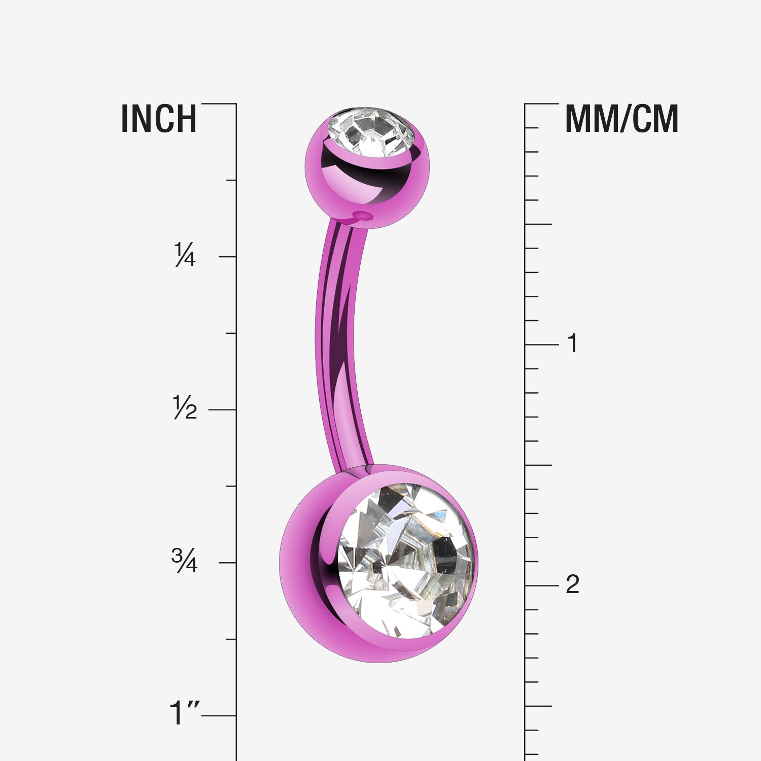 Detail View 1 of Colorline Double Gem Ball Steel Belly Button Ring-Purple/Clear