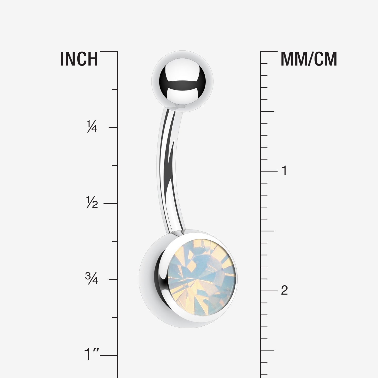 Detail View 1 of Jelly Belly Unity Gem Belly Button Ring-Rhodium Plated/Opal