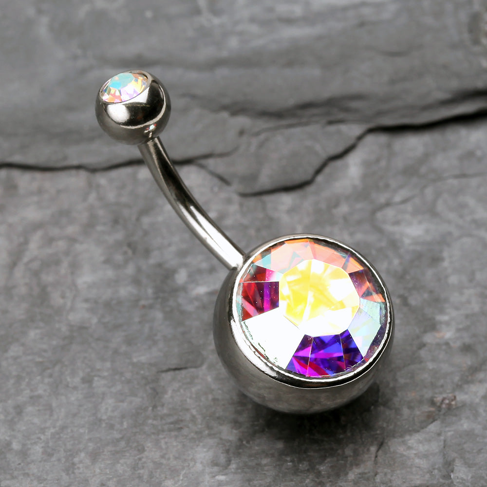 Detail View 2 of The Giant Sparkle Gem Ball Belly Button Ring-Aurora Borealis