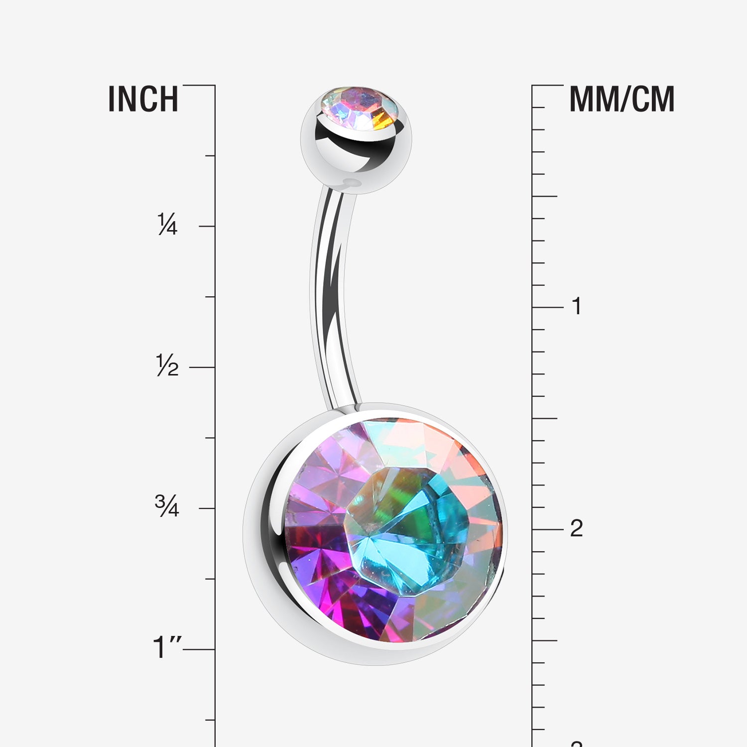 Detail View 1 of The Giant Sparkle Gem Ball Belly Button Ring-Aurora Borealis