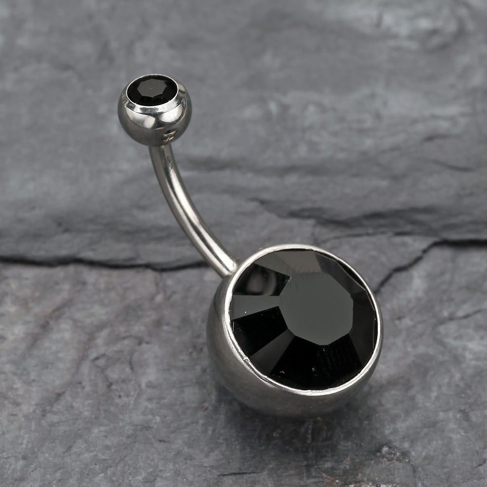 Detail View 2 of The Giant Sparkle Gem Ball Belly Button Ring-Black