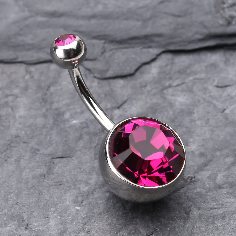 Detail View 2 of The Giant Sparkle Gem Ball Belly Button Ring-Fuchsia