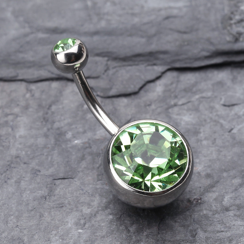Detail View 2 of The Giant Sparkle Gem Ball Belly Button Ring-Light Green
