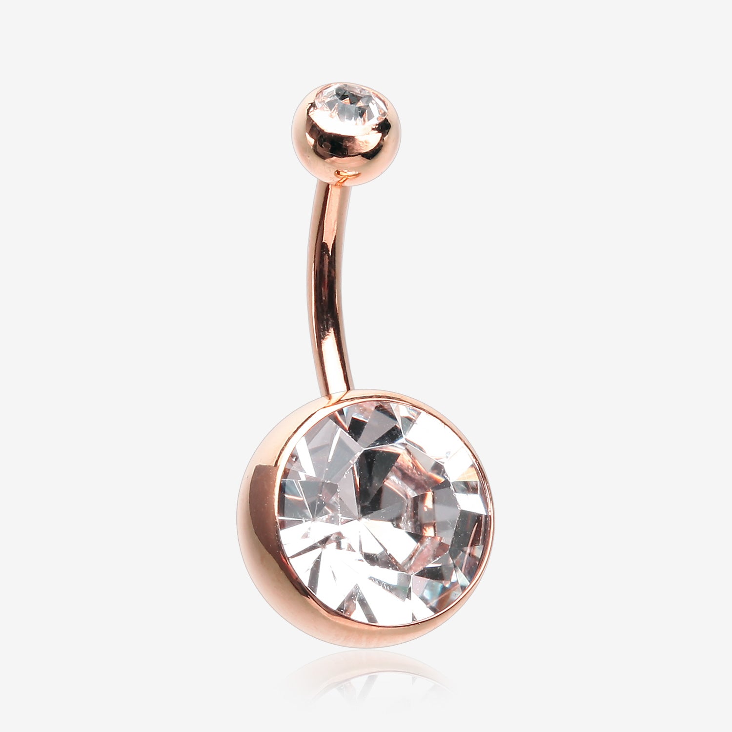 Rose Gold Giant Sparkle Gem Ball Belly Button Ring-Clear Gem