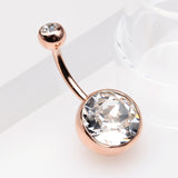 Detail View 2 of Rose Gold Giant Sparkle Gem Ball Belly Button Ring-Clear Gem