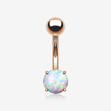 Rose Gold Fire Opal Prong Set Basic Belly Button Ring-White Opal
