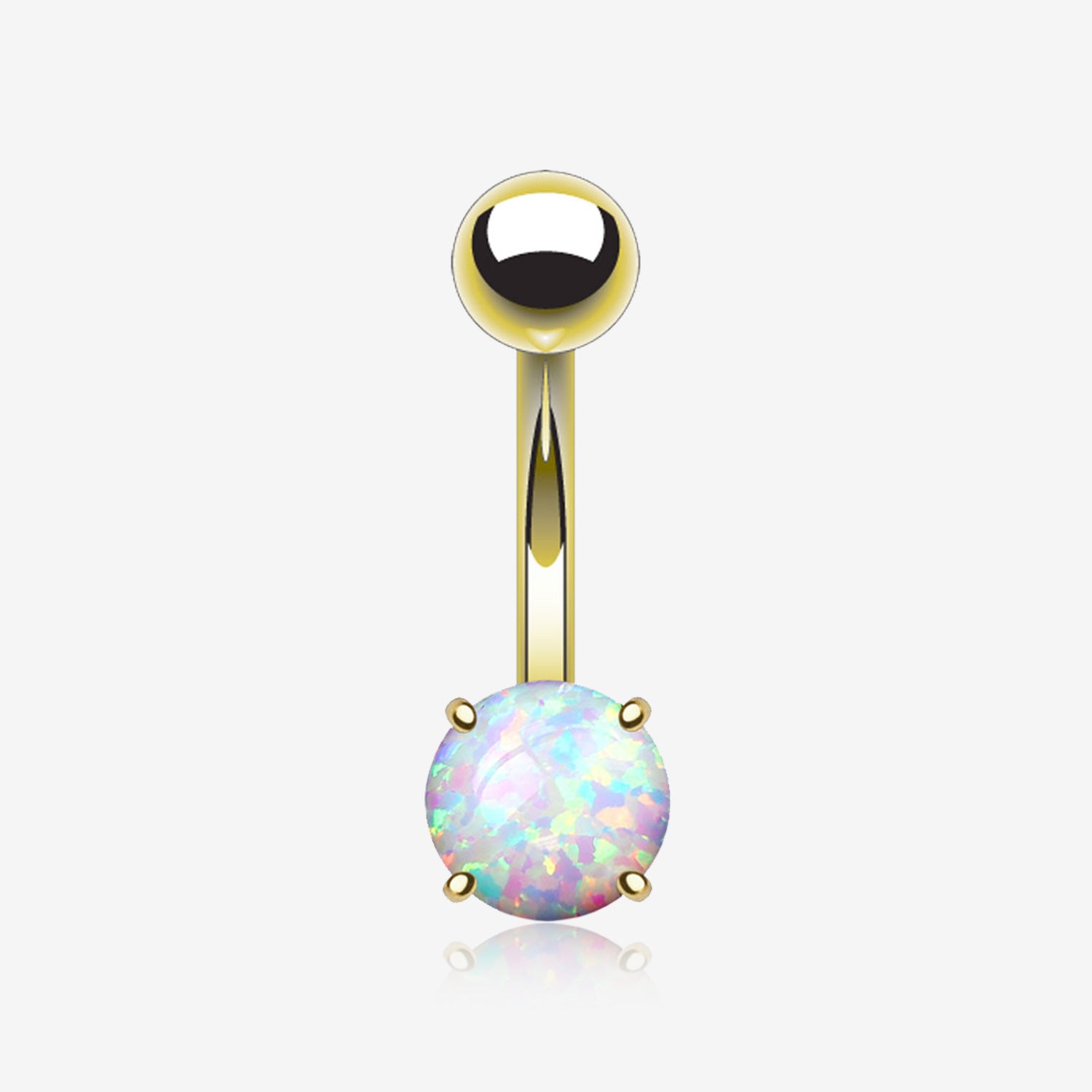 Golden Fire Opal Prong Set Basic Belly Button Ring-White Opal