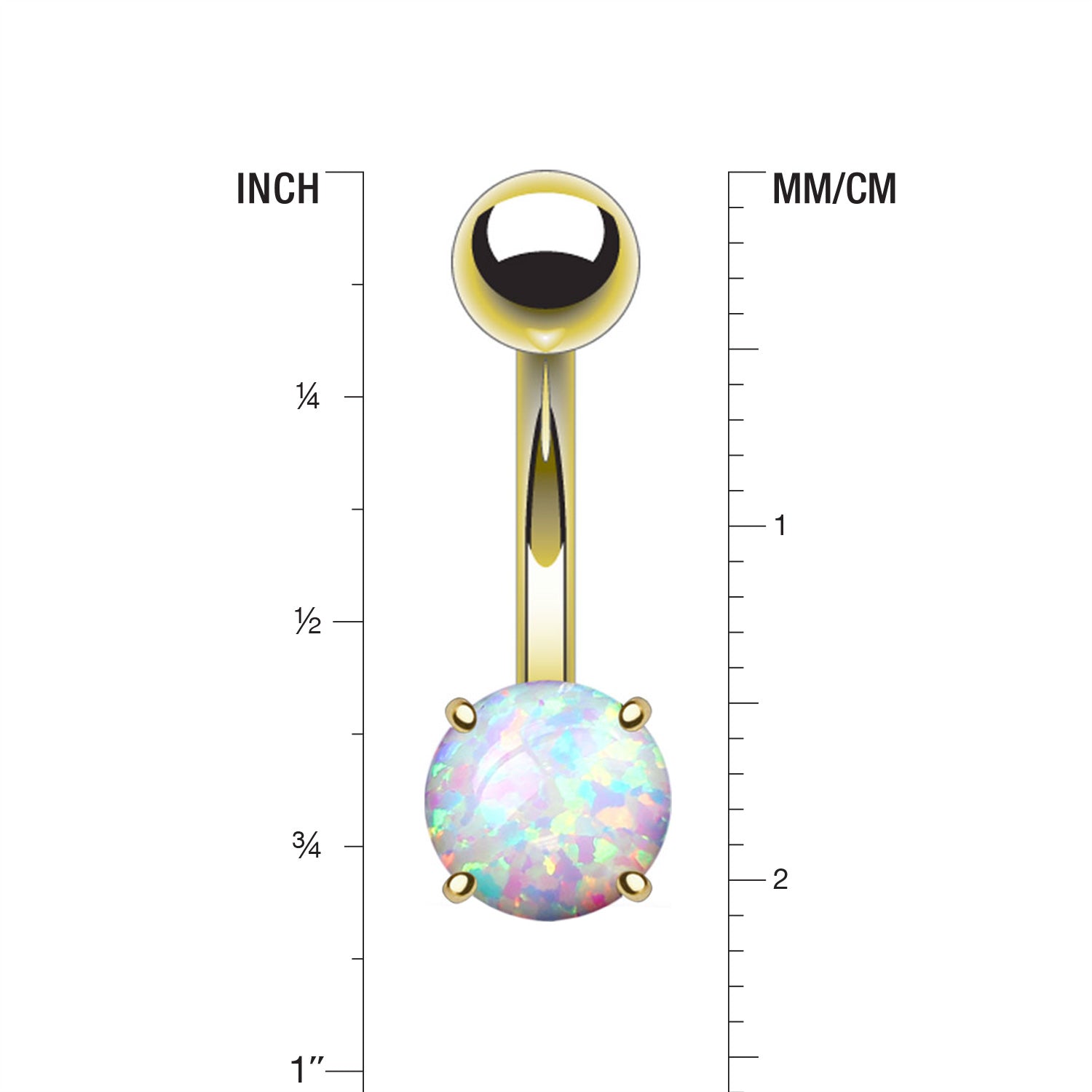 Detail View 1 of Golden Fire Opal Prong Set Basic Belly Button Ring-White Opal