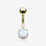 Golden Fire Opal Prong Set Basic Belly Button Ring