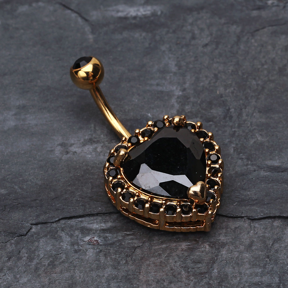 Detail View 2 of Golden Heart Extravagant Belly Button Ring-Black