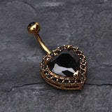 Detail View 2 of Golden Heart Extravagant Belly Button Ring-Black