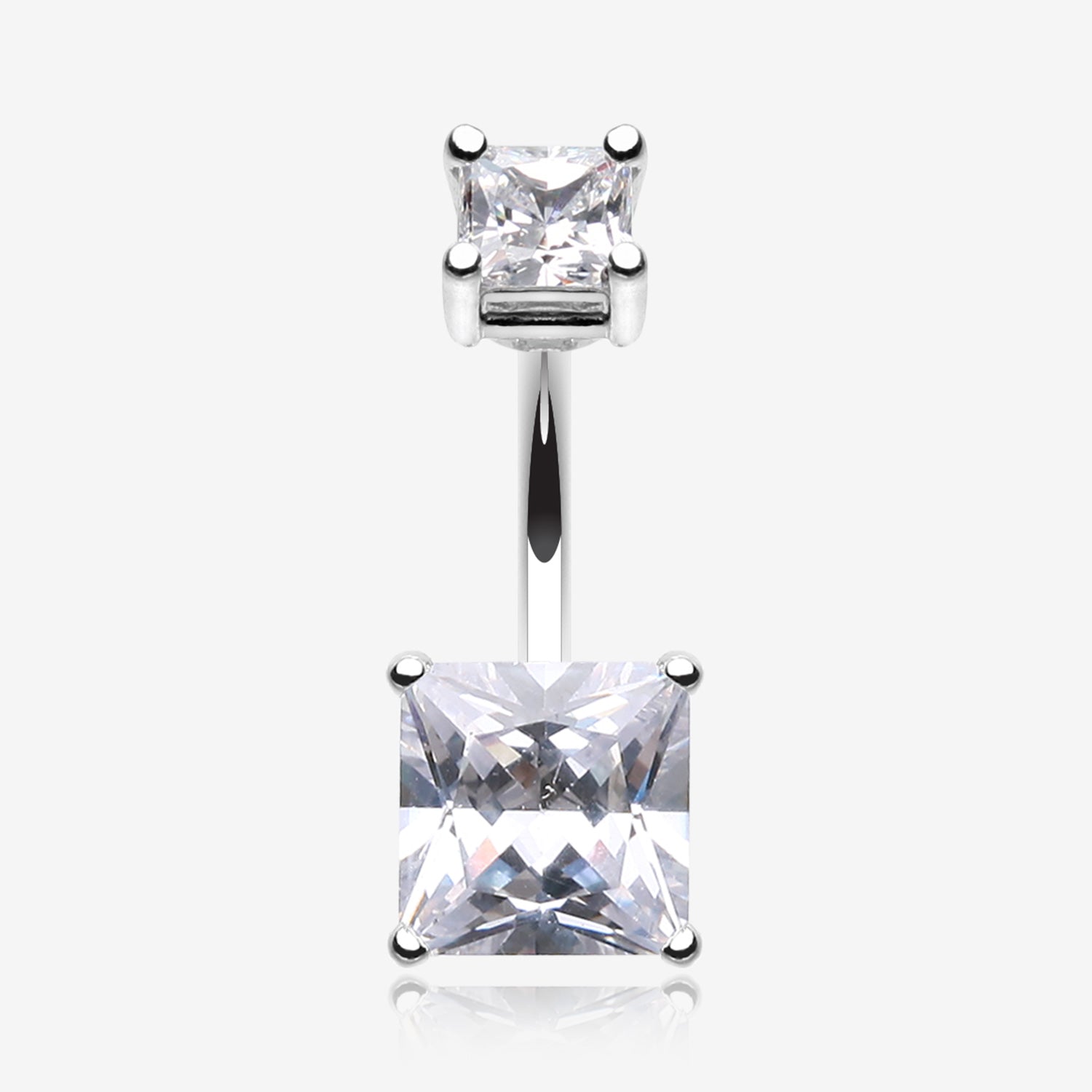 Classic Square Prong Set Gem Belly Button Ring-Clear Gem