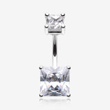 Classic Square Prong Set Gem Belly Button Ring