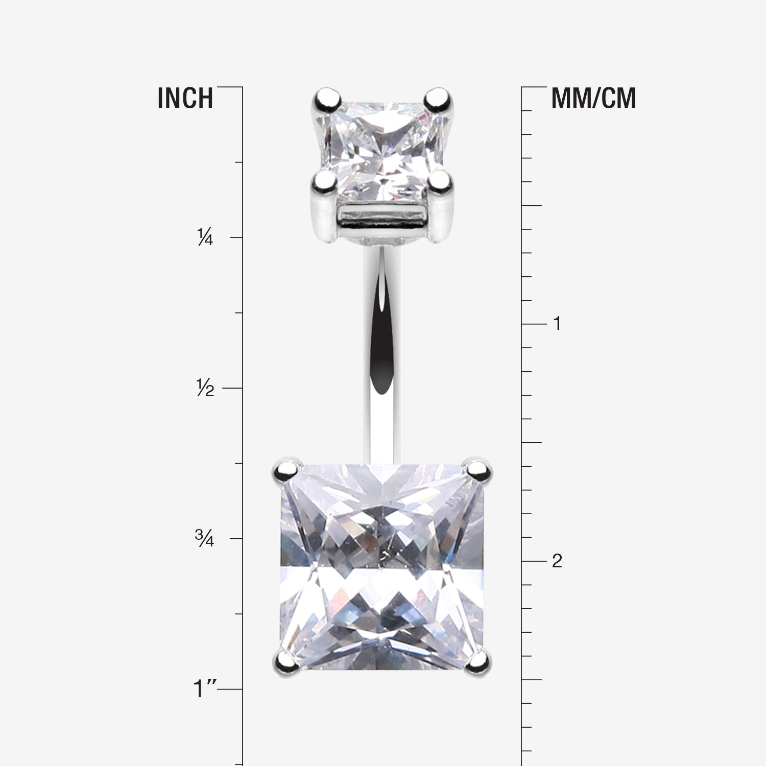 Detail View 1 of Classic Square Prong Set Gem Belly Button Ring-Clear Gem