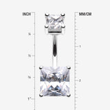 Detail View 1 of Classic Square Prong Set Gem Belly Button Ring-Clear Gem